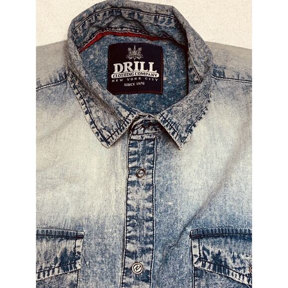 DRILL Clothing Company NYC Snap Distressed Blue 44" Chest Tab Sleeve Splatter - Picture 6 of 16